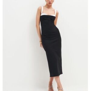 Reformation Black & White Nelle Dress Midi